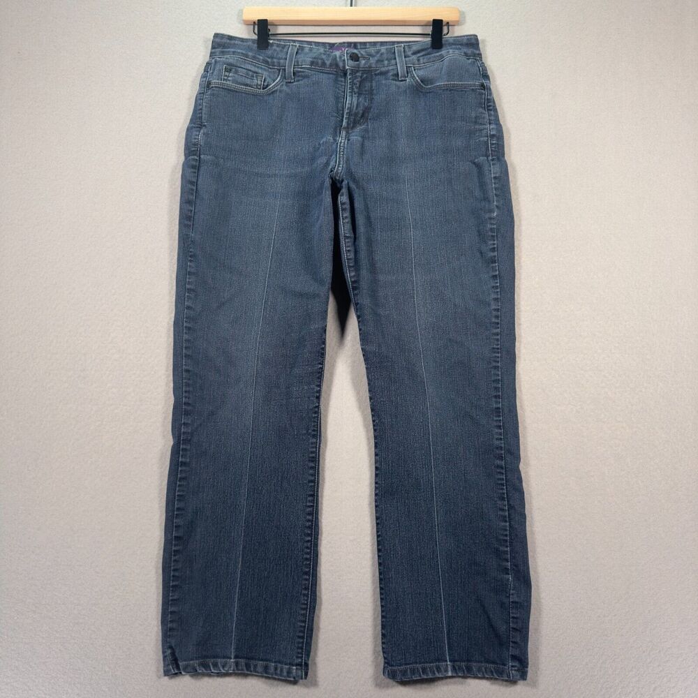 NYDJ Jeans Womens 14 Blue Straight Mid Rise Denim Lift Tuck Stretch Embellished